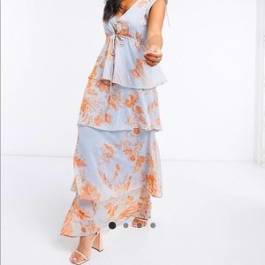 Hope & Ivy blue and orange floral maxi dress